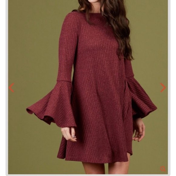 Altar'd State Dresses & Skirts - Altar'd State Karney Burgundy Bell Sleeve Dress S